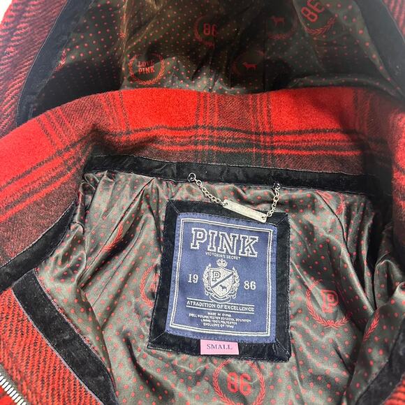 PINK Victorias Secret Vintage Coat With A Satin Hoodie Satin Lined Coat Size S - Picture 5 of 6